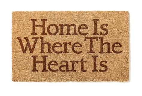 Home is where the heart is welcome mat isolated on A white background