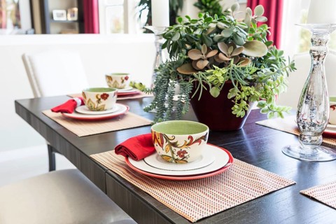 Abstract of dining table with place settings
