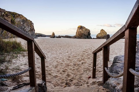 Beautiful landscape and seascape with rock formation in Samoqueira Beach