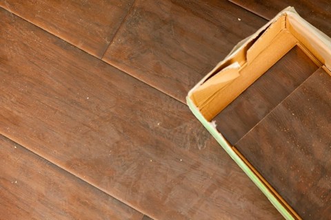 Newly installed brown laminate flooring abstract