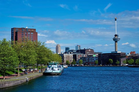 View of Rotterdam cityscape with Euromast observation tower