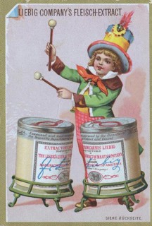 Series of pictures of children as musicians with an instrument from a Liebig box: drums