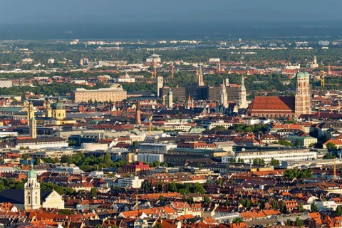 Aerial view of Munich center from Olympiaturm