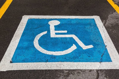 Handicapped parking space marker in a parking lot