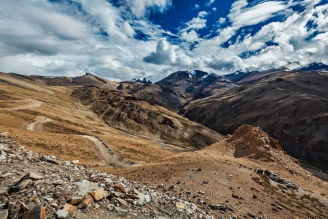 Himalayan landscape near Tanglang-La pass in Himalayas along Manale-Leh road