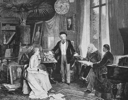 Richard Wagner and Cosima Wagner together with Liszt and Hans von Wolzogen in their home