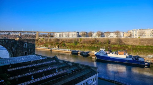 River Penfeld with research vessel Langevin