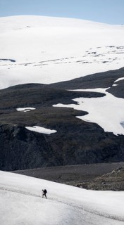 Hiker on snow field