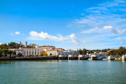 Beautiful cityscape of historic Tavira by Gilao river