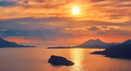 Aegean Sea with Greek islands view on sunset