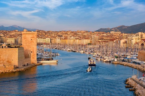 Yachts coming from boat regatta to Marseille Old Port