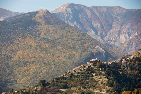 Autumn in the Ligurian Alps with a view of Triora