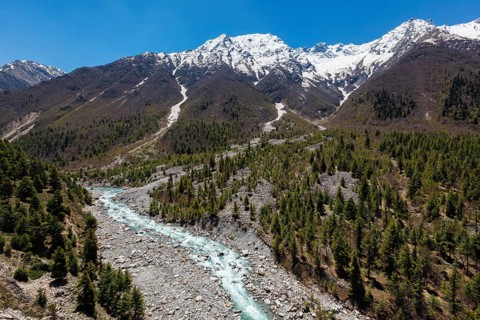 Himalayas and Baspa River. Sangla valley