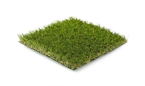 Section of artificial turf grass isolated on white background