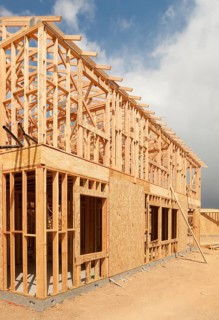 Wood home framing abstract at construction site