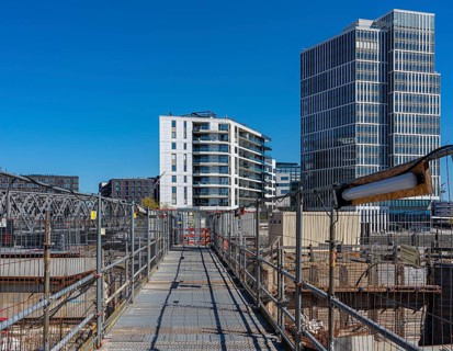 Major construction site at Ueberseequartier and Hafencity