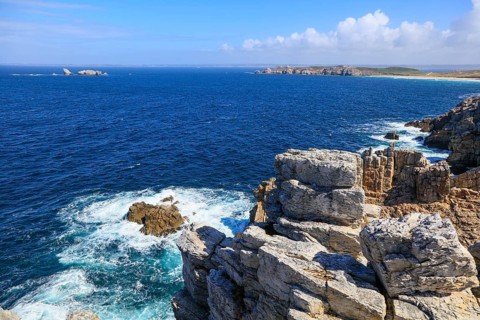 View from Monument Aux Bretons at Point Pen Hir to Pointe de Toulinguet near Camaret-sur-Mer on the peninsula Crozon
