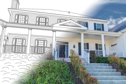 Beautiful custom house drawing and photo combination on a white background