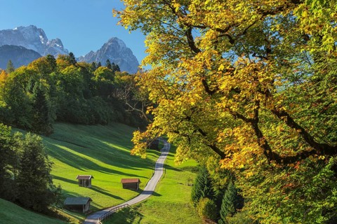 Landscape near Wamberg against Zugspitze