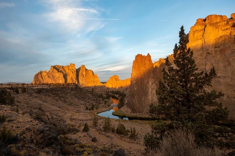 Red rock walls at sunrise