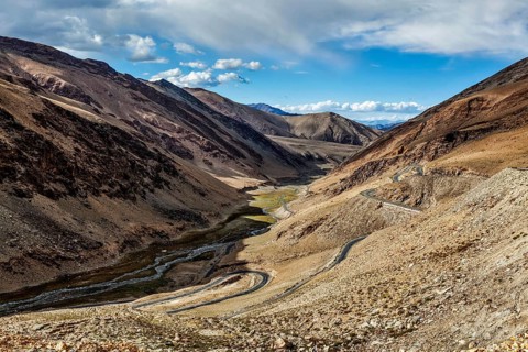 View of valley with road near Tanglang la Pass