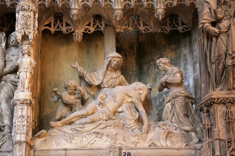Stone sculptures Pieta at the choir screen of Notre Dame of Chartres Cathedral