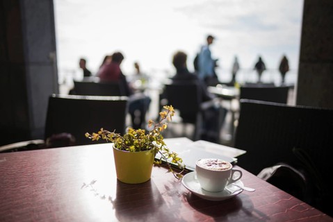 Cappuccino in a cafe on Lake Constance