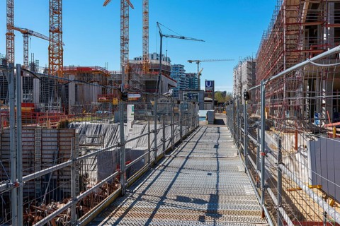 Major construction site at Ueberseequartier and Hafencity