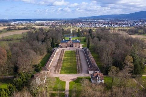 Aerial view of the baroque Favorite Palace in Rastatt-Foerch