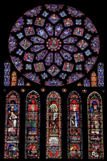 Leaded glass window rosette of the north transept in the Cathedral Notre Dame of Chartres