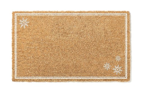 Blank holiday welcome mat with snow flakes isolated on white background