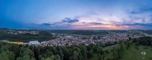 City panorama over the Swabian Alb