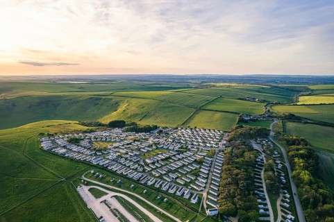 View over Durdle Door Holiday Park and Jurassic Coast and Clifs