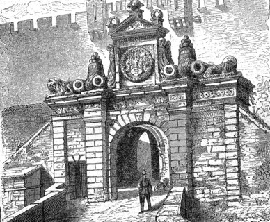 Outer gate of the castle Veste Coburg around 1880