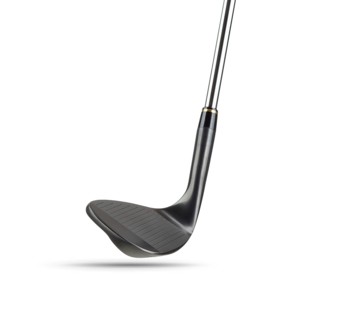 Black golf club wedge iron on white background