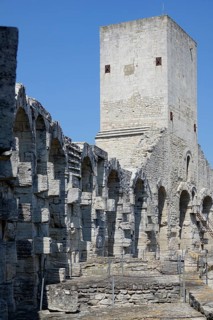 Roman arena amphitheatre with preserved medieval tower