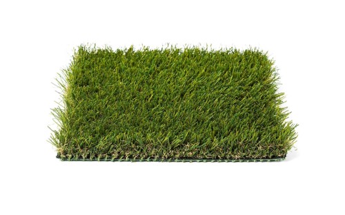Section of artificial turf grass isolated on white background