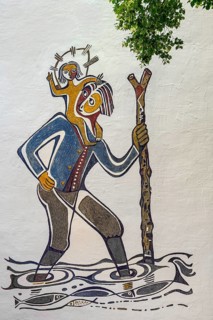 Church steeple with painting