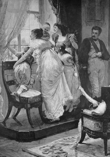 Curious women watched from the window the entry of the victorious troops at Waterloo