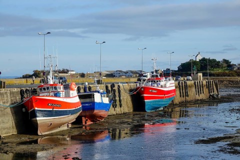 Fishing boat in Roscoff harbour at low tide