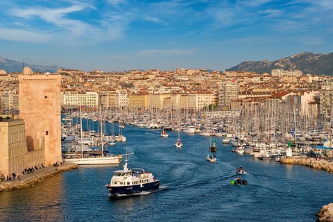 Yachts coming from boat regatta to Marseille Old Port