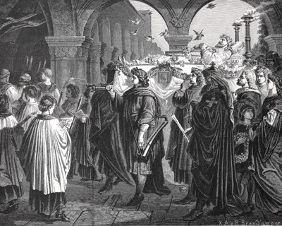 Burial of Walther von der Vogelweide in the Cathedral of Wuerzburg