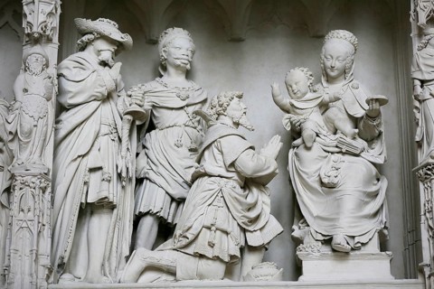 Stone sculptures Scenes from the Life of Jesus and Mary on the choir screen of Notre Dame of Chartres Cathedral