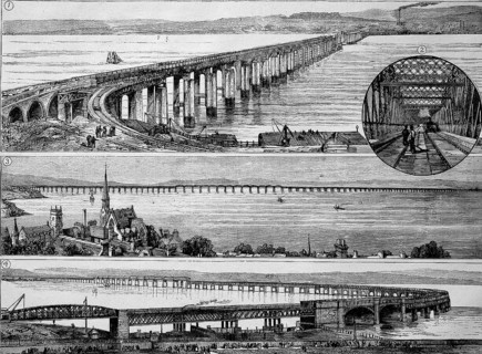 The Tay Bridge crosses the river Firth of Tay in Scotland between the city of Dundee and the suburb of Wormit in Fife