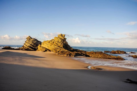 Beautiful landscape and seascape with rock formation in Samoqueira Beach