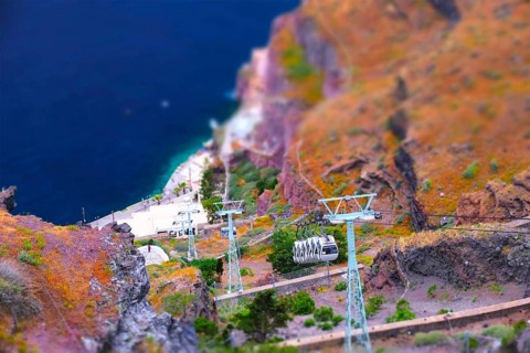 Tourist cable car lift in Fira on Santorini island