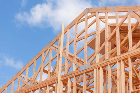 Wood home framing abstract at construction site