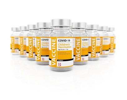 COVID-19 vaccine for children vials on white background