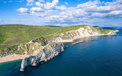 White Cliffs over Jurassic Coast and Durdle Door