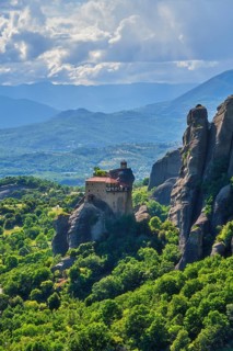 Monastery of St. Nicholas Anapavsa Anapausas in famous greek tourist destination Meteora in Greece in the morning